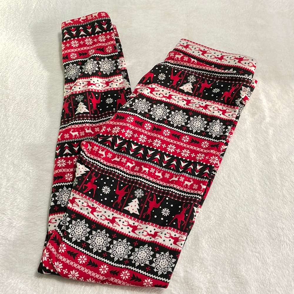 Shosho Festive Snowflake Red, Black & White Leggings